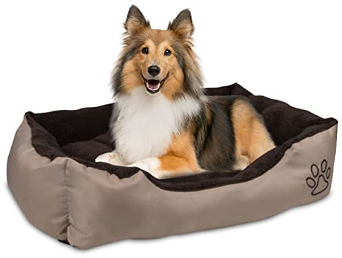 Krollmann Hundebett Hundekissen 61x48x18 cm - Hundesofa mit weichem Fleece innen und Nylon außen - Waschmaschinenfest - Hundekorb für kleine- und große Hunde (Braun Beige)