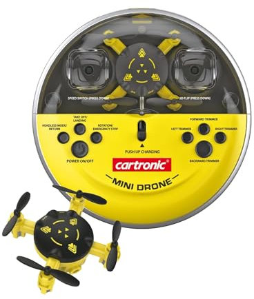 Cartronic 2.4 GHz Quadrocopter Pocket Drone, gelb, 8,0 x 8,0 x 3,5 cm I Ferngesteuerte Drohne mit Headfree Control und LED-Beleuchtung I Kleine Drohne für Anfänger geeignet I Ab 14 Jahre