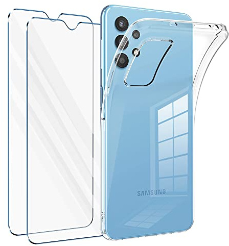 Vauki Coque pour Samsung Galaxy A32 5G avec Verre Trempé Protection écran 2 Pièces,Housse Etui Silicone TPU Souple Transparente et Vitre Film Protection,Antichoc Case pour Samsung A32 5G 6.5