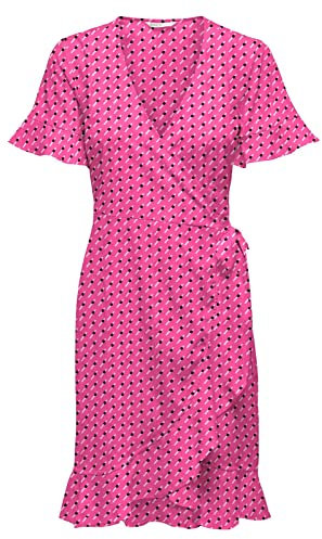 ONLY Damen knielanges Kurzarm Wickel-Kleid mit Alloverprint ONLOlivia S/S Wrap 15206407 Very Berry Dots On Line 34