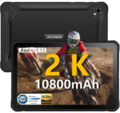 DOOGEE R10 Tablet 2K 10,36 Pulgadas, Tablet Rugerizada Batería 10800mAh, 15GB + 128GB/2TB, Tablets Android 13 Helio G99 y 20MP+16MP, Dual 4G y WiFi 6/BT5.2/OTG, 4 Altavoces y TÜV Certificado, Negro