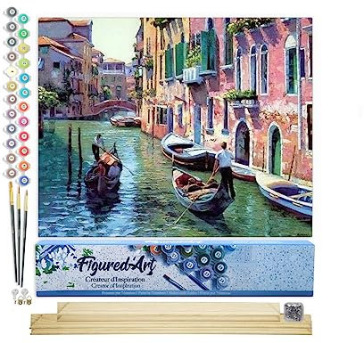 Figured'Art Peinture par Numéro Adulte Canaux de Venise - Activité Manuelle Kit de Loisir Créatif DIY Numéro d'Art Complet - 40x50cm avec châssis en bois à monter