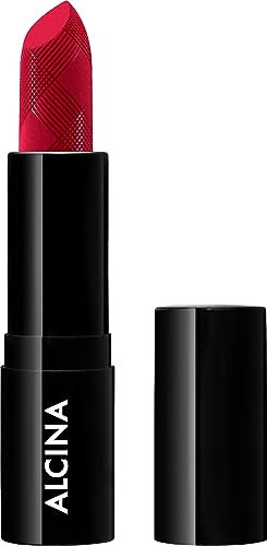 ALCINA Lipstick cold red - Roter Lippenstift mit edler Prägung - intensive, hochpigmentierte Farbe - kein Absetzen in Lippenfältchen - langanhaltender Glanz - Satin-Finish