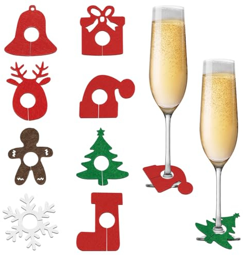 Leikedun 40 Pezzi Pennarelli per Bicchieri da Vino di Natale Riutilizzabili Segnabicchiere di Natale Marcatore per Bicchieri da Vino per Natalizie Tavoli, Decorazione Natalizia per Bar