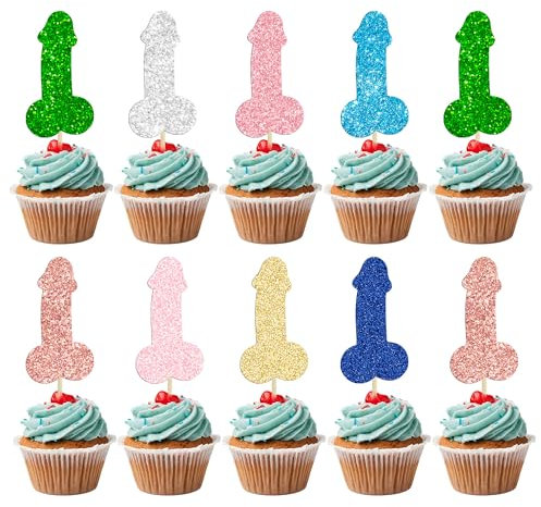 24Pcs Bachelorette Cupcake Toppers Multi Glitter Hen Funny Party Cake Pick Decorations for Wedding Engagement Bachelorette Birthday Party Cake Decorations Supplies