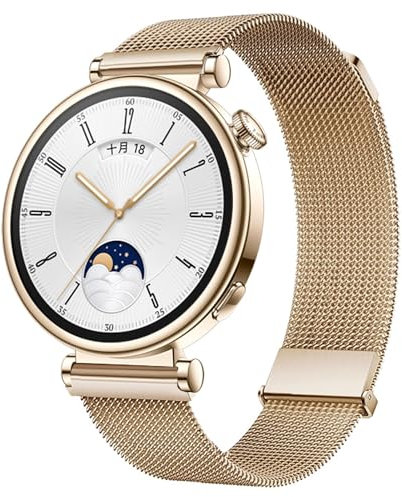 GIOPUEY Armband Kompatibel mit Huawei Watch GT 4/5 41mm/5 Pro 42 mm, Geflochtenes Edelstahlarmband [Verschleißfest] [Stilvoll] Ersatzarmband - Gold