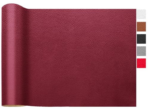LOMUG Tela de Cuero Artificial Tapicería 200 x 140cm Impermeable Cuero Sintetico con Textura Tela Polipiel para Tapizar Telas de Reparación Parche Cuero para Asientos de Automóvil y Sofá, Vino Tinto