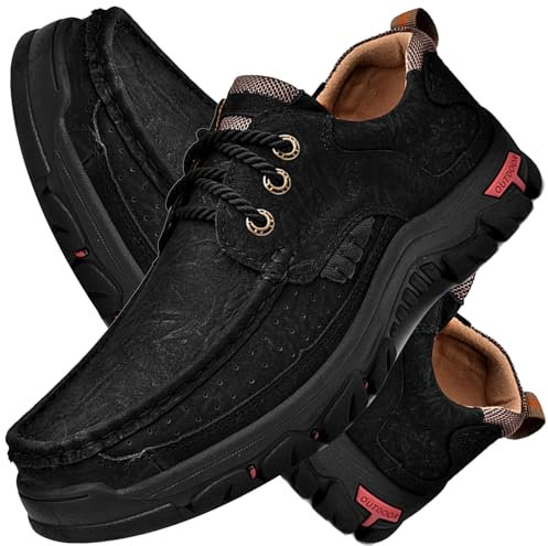 AZMAHT Chaussures Orthopédiques Pied Large Homme en Cuir Mocassins Slip on Loafers sans Lacets Baskets de randonnée en Plein air Chaussures orthopédiques,Noir,43/265mm