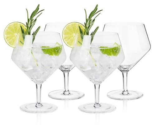 Viski Set di 4 bicchieri tonici con stelo angolato, per highball, cocktail, vodka tonic, per amanti del gin, confezione regalo, 400 ml, trasparenti