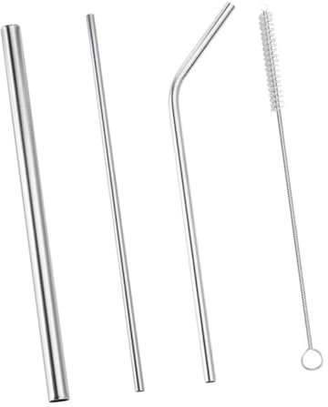 TOPBATHY Pajitas De Acero Inoxidable Reutilizables Pajitas Para Vaso De Para Leche y Té Incluye De Cepillo De Limpieza Color Plateado