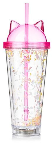 Ultra 1 Pink Cat Ears LED Flashing Plastic Drinking Glasses LED Light Bar Water Glasses Plastic Tumblers Adults Children Beer Glass Cocktail Glass Light Up Glasses Drinking One Pint Tumbler