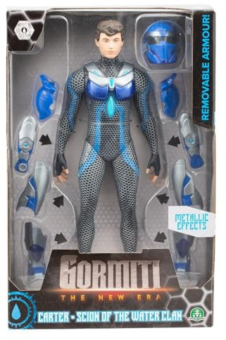 Gormiti - Figura de 27 cm de Carter con Varias Piezas de Armadura, Gormiti de la Nueva Era, Armadura de Quitar y Poner, Brillantes con Acabados Metálicos, 9 Puntos de Articulación, Famosa (GRV03200)