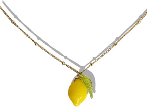 Mädelswelt Handgefertigte Zitronen-Halskette aus Edelstahl und Harz,42cm-47cm lang (gold)