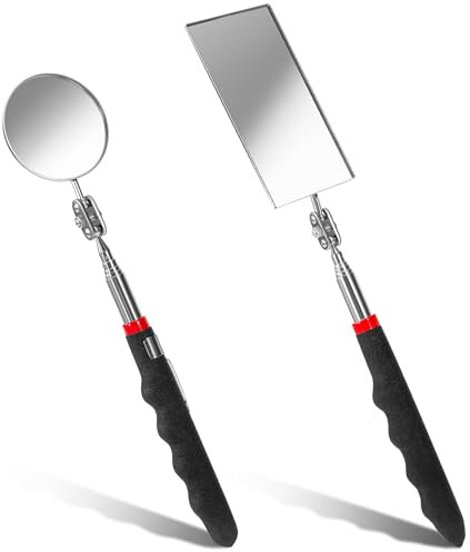 Jeesblsy Teleskop Inspektionsspiegel 2 Stück, Auto Telescoping Inspection Mirror mit Verlängertem Griff für Beobachtung Überprüfung Fahrzeugzustands (Quadratisch, Rund)