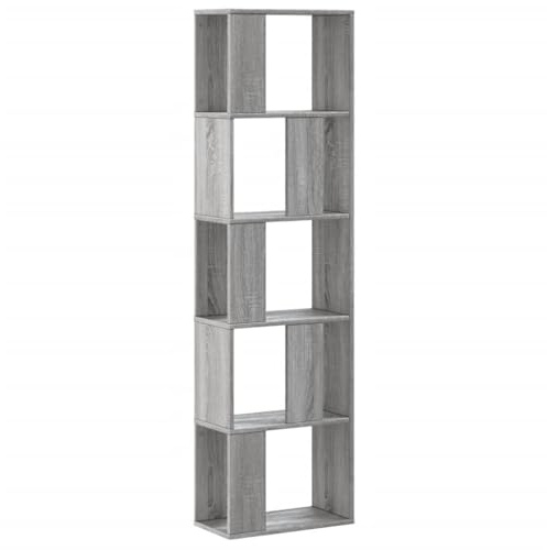 vidaXL Bücherregal, Standregal Regal 5 Böden, Raumteiler Wandregal für Wohnzimmer, Aktenregal Raumtrenner Büroregal, Grau Sonoma Holzwerkstoff