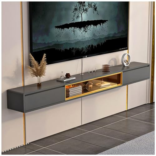 Support TV flottant avec porte en verre et rangement, console multimédia murale, centre de divertissement flottant pour sous projecteur TV – Étagère flottante moderne