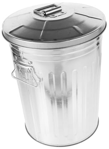 CRILSTYLEO Metal Trash Can Galvanized Trash Can Rubbish Bucket Counter Top Bin Recycling Container Commercial Covered Food Waste Composter Rustic Recycling Bin Food Waste Container Round Iron