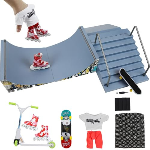 ideallife Skate Park Kit, Mini-Fingerspielzeug-Set, Finger-Skateboards, Fingerräder, kleines Schwingbrett mit Ersatzrädern und Werkzeugen (4 Stück)