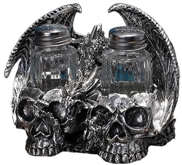 FytStycale Salz Und Pfefferstreuer Set mit Gotischem Drachen, Silber