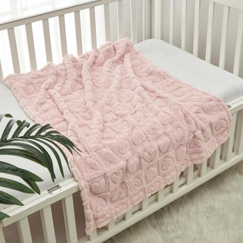 CREVENT 75cmX100cm Gemütliche weiche warme Sherpa Baby Decke für Mädchen Jungen, Neugeborene Essentials für Säugling, Baby Dusche Empfangen Geschenk für Rosa Herz