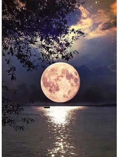 DPIDEA Diamond Painting Erwachsene, Mond Diamond Painting 5D Diamant Painting Bilder, DIY Diamant Malerei Runde Steine für Zuhause Dekor 30x40 cm