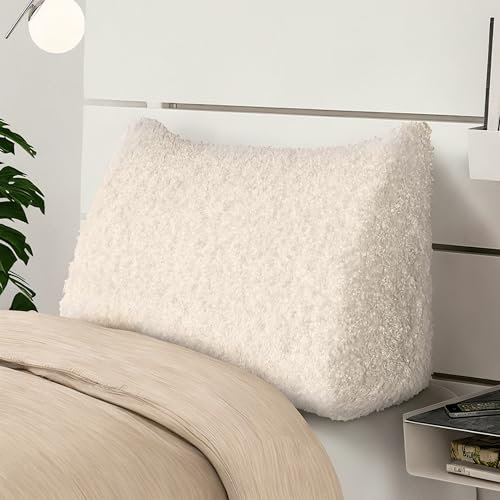 BNCKTRD Schafwollimitat Rückenkissen Lesekissen für Bett und Couch, Rückenlehne Kopfende, Dreieckiges Sofakissen Bücherkissen, Wandkissen für Bett Herbst Winter maschinenwaschbarem Weiß 60cm