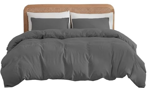 Ev Dekor Superking Duvet Cover Sets – Brushed Microfiber Bedding- Plain Dye Quilt Cover with Pillowcase - Charcoal Grey