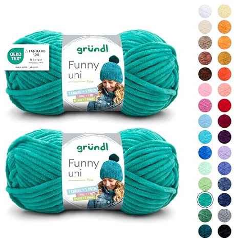 Gründl Wolle Funny uni - weiche Chenille Wolle zum Häkeln - Kuschelig und hautfreundlich - 100% Polyester - 2 Knäuel 100 g / 120 m - Nadelstärke 5-6, Smaragd