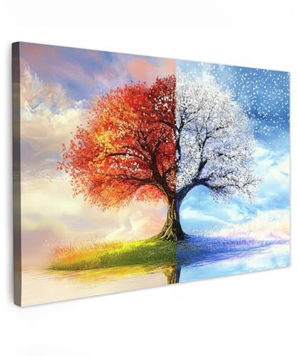 MuchoWow© Impression sur Toile Peinture 30x20 cm Tableau Mural Decoration Salon Reproductions de Tableaux Murale Moderne Saisons - Art - Arbre - Hiver - Automne