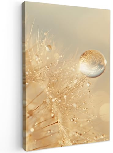 MuchoWow© Leinwand Bilder Wanddeko Wohnzimmer Aesthetic Room Decor Deko | 40x60 cm - Zimmer Wandbilder Modern Bild auf Löwenzahn - Wasser - Natur - Pflanzen