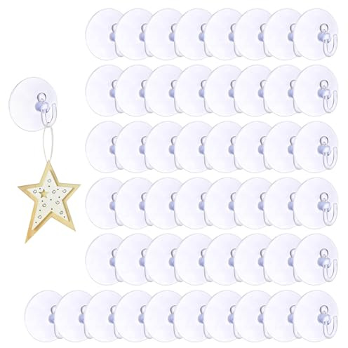 HhBdy Suction Hooks Clear 50 Pcs Reusable Duty 2Kg Vacuum Suction Cup Hooks | Suction Hooks Clear Window Suckers for Bathroom Kitchen Window Bags Coats Xmas Wreath