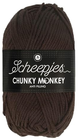 Scheepjes Chunky Monkey Aran Weight Yarn | 100g Ball | Anti-Pilling Acrylic | Soft & Hypoallergenic for Knitting and Crochet Blankets, Toys & Garments (1004 Chocolate)