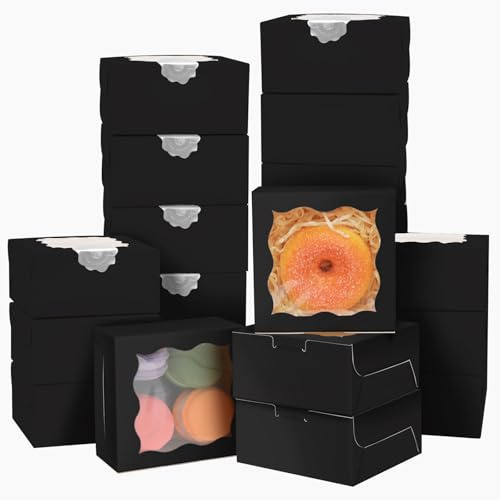 Gcardist Schwarze Backboxen mit Fenster, 10,2 x 10,2 x 6,4 cm, schwarze Keksboxen, Gebäckbox für Hochzeit, Geburtstag, Party, 10,2 x 10,2 x 6,4 cm, 30 Stück