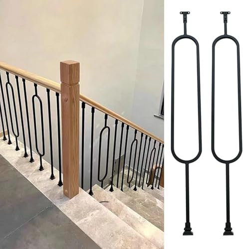 Geländer Treppengeländer Hohle Ovale Treppengeländer, Schwarz Square Deck Balustraden-Bodenmontage Mit Schraubensätzen, Vertikale Allwetter-Treppenspindeln (2 Pack, H 100cm/39.3 in)