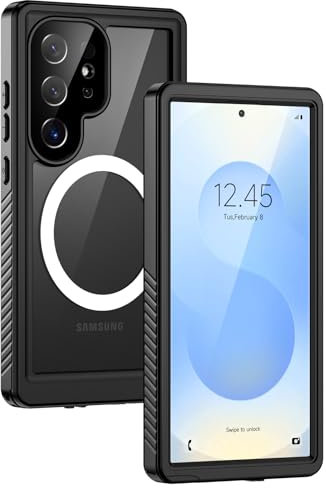 Lanhiem Coque pour Samsung S25 Ultra [Compatible avec MagSafe] IP68 Étanche & Antichoc 360 Protection Integrale Double Renforcé Waterproof Antipoussière Incassable Etui pour Galaxy S25 Ultra Noir