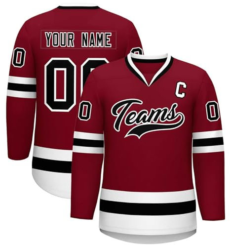 KONG JIMFAN Eishockey Trikot Personalisiertes,Hockey Kostüm Erwachsene Lose Atmungsaktiv Eishockey Trikots mit Eigenem Namen Nummer Logo & Teamname,Teamtrikot für Mannschaften(#A Wine)