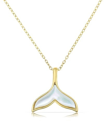 Generisch Made by Nami Halskette Damen Gold oder Silber mit Perlmutt Anhänger Stern Mond aus Chirurgischem Edelstahl Hypoallergen Wasserfester Schmuck Freundschaftskette (Walflosse Gold)