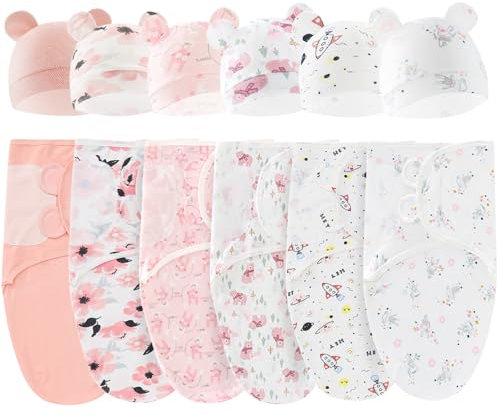 PEIPEIWU 6er Set Swaddles Pucksack Baby 0-3 Monate,100% Bio-Baumwolle Baby Schlafsäcke für Neugeborene, Geschenkset für Jungen und Mädchen (Rosa)