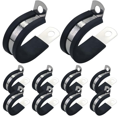 22 PCS Stainless Steel Rubber Cushioned R Shape Clamps,Cable Mounting Hose Pipe Clamps,Rubber Lined P Clips (25mm)