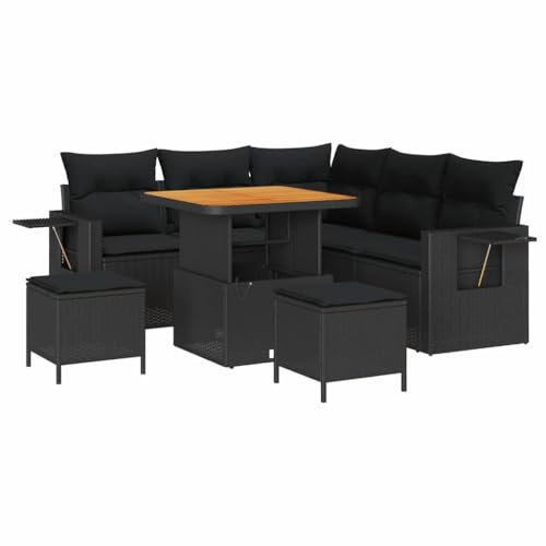 vidaXL Garten-Sofa-Set 8 pcs Schwarz Poly-Rattan, Garten- und Terrassenlounge, modernes Outdoor-Sofa, langlebige Sitzgruppe, Rattanmöbel, zeitgenössische Möbel