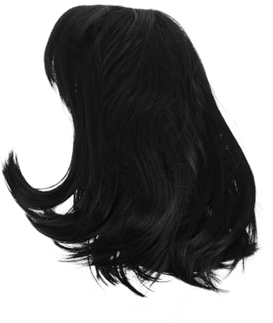 WOFASHPURET Kurze Echthaarperücke mit Pony Glattes Haar Synthetische Damen-kostümperücke für Alltag und Partys Schwarz