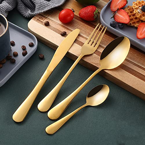 Cutlery Set for 12 People, 48 Pieces - Cutlery Set Made of Stainless Steel, Highly Polished. Luxurious Cutlery, Classic and Simple Design, Gold, (36 STK)
