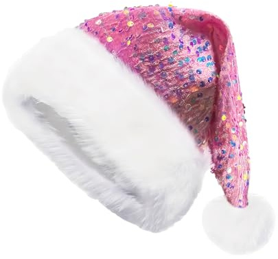 Weihnachtsmütze | Glitzer Nikolausmütze mit Plüschkrempe - Kopfbedeckung Zubehör für Kostüm Feier Winterurlaub Neujahr Karneval Festival Bühnenaufführung