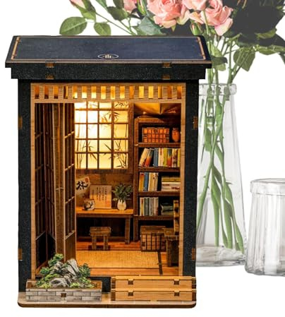 Miniaturhaus Bausatz - Holz Japanischer Stil Schreibtisch Deko,Buchhaus Bastelset,Für Erwachsene Teenager Bastelliebhaber Geburtstag Wochenendprojekt Wohnzimmer