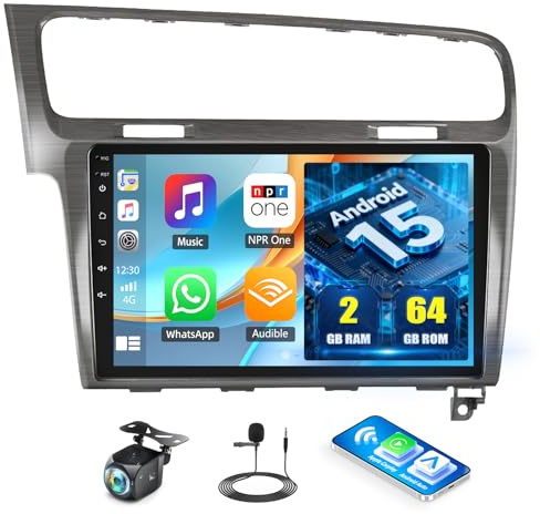 CAMECHO 2G+64G Android 15 Autoradio für VW Golf 7 MK7 2013-2018 mit Navi Carplay Android Auto Wireless, Carplay Doppel Din Radio mit 10 Bildschirm,2 USB,Bluetooth/FM/RDS+Rückfahrkamera
