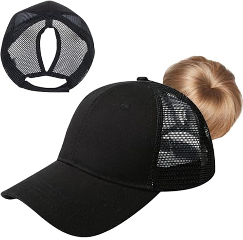 InfiniZer Basecap Damen mit Pferdeschwanzloch, Atmungsaktiv Mesh Ponytail Cap für Sommer, Sport & Tennis, Verstellbare Kappe mit Zopfloch
