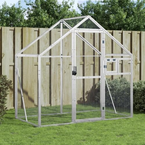 Aluminium Aviary Silver 179x100x185 cm with Lockable Door and Window, Sturdy Frame and Wire Mesh Grid for Birds, Ample Activity Room for Flying and Play, Durable Pet