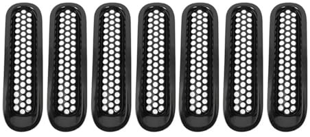 Bumper Grill Grille For Wrangler JK 2007-2015 2 Door & Unlimited 4 Mesh Clip-in Inserts Grille Guard 7PCS Front Car Grills Parts Front Lower Bumper(Shiny black 7pcs)