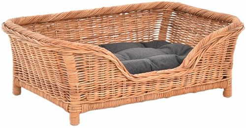 Korb-Outlet Eleganter Hundekorb/Hundebett aus echtem Rattan Tierkorb mit Kissen (Natur)