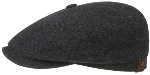 Stetson Hatteras Schirmmütze Damen Herren Flat Cap mit Wolle Kaschmir Herbst Winter Flanelfutter anthrazit 57 cm